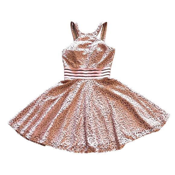 City Studio DRESS Womens 1 Blush Pink Lace Zip Halter Mini Fit Flare Mob Wife - Picture 9 of 10